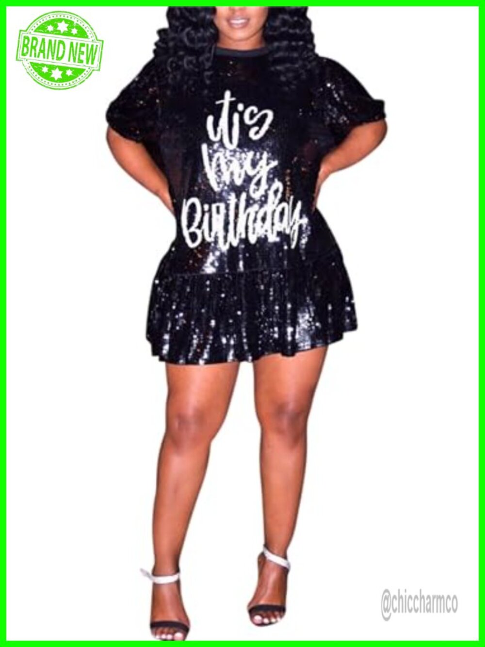 Women's Sequin Party Dress Sparkly Sexy Birthday Outfit Short Sleeve